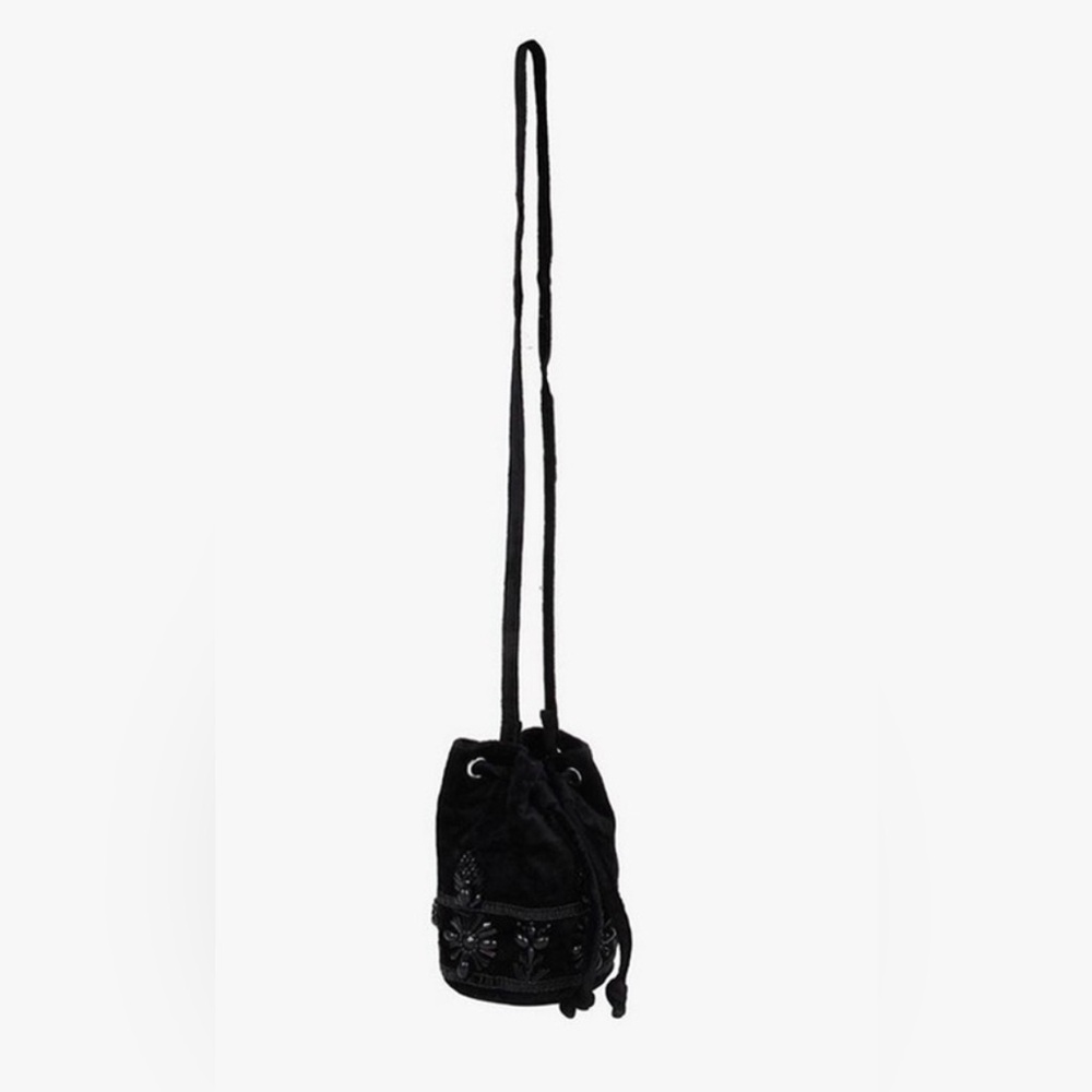 Steve Madden Black Velvet Mini Drawstring Bucket Bag